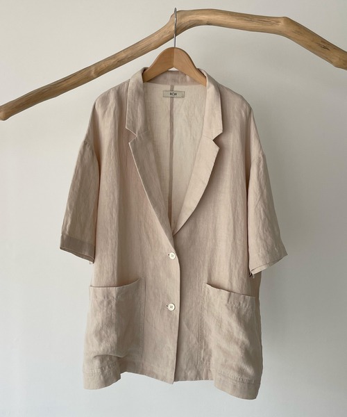 CANAL JEAN（キャナルジーン）の「RED CHOP WORKS(レッドチョップワークス) リネンハーフスリーブジャケット（シャツ/ブラウス・レディース・ホワイト/ベージュ/ネイビー・ONE SIZE）」の8枚目の写真