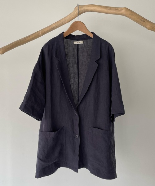 CANAL JEAN（キャナルジーン）の「RED CHOP WORKS(レッドチョップワークス) リネンハーフスリーブジャケット（シャツ/ブラウス・レディース・ホワイト/ベージュ/ネイビー・ONE SIZE）」の6枚目の写真