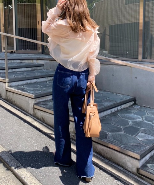 one after another NICE CLAUP（ワンアフターアナザーナイスクラップ）の「【S,Mサイズ】カッティングワイドデニムパンツ（デニムパンツ・レディース・ライトブルー/ネイビー/ピンク/ブルー・SMALL/MEDIUM）」の21枚目の写真