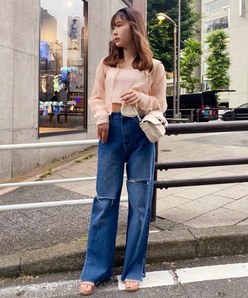 one after another NICE CLAUP（ワンアフターアナザーナイスクラップ）の「【S,Mサイズ】カッティングワイドデニムパンツ（デニムパンツ・レディース・ライトブルー/ネイビー/ピンク/ブルー・SMALL/MEDIUM）」の19枚目の写真