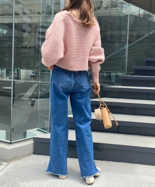 one after another NICE CLAUP（ワンアフターアナザーナイスクラップ）の「【S,Mサイズ】カッティングワイドデニムパンツ（デニムパンツ・レディース・ライトブルー/ネイビー/ピンク/ブルー・SMALL/MEDIUM）」の5枚目の写真