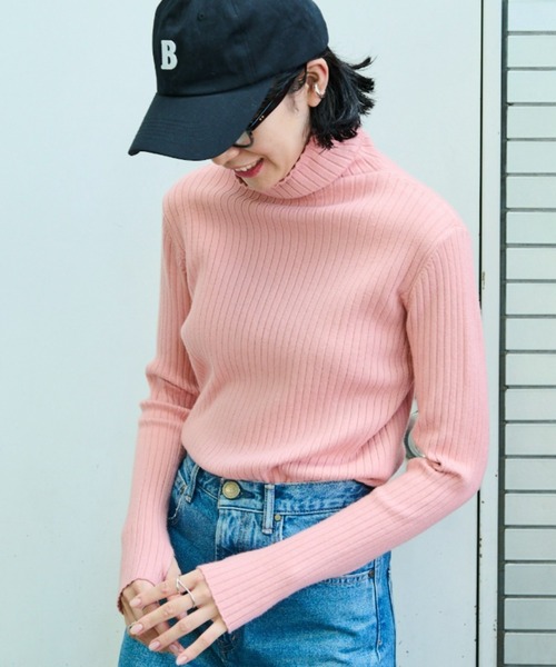 Auntie Rosa Holiday（アンティローザホリデー）の「フィンガーホールカラーリブニットタートル（ニット/セーター・レディース・ブラック/パープル/ピンク/オレンジ/ブルー/グリーン/ライトグリーン/アイボリー・FREE）」の8枚目の写真