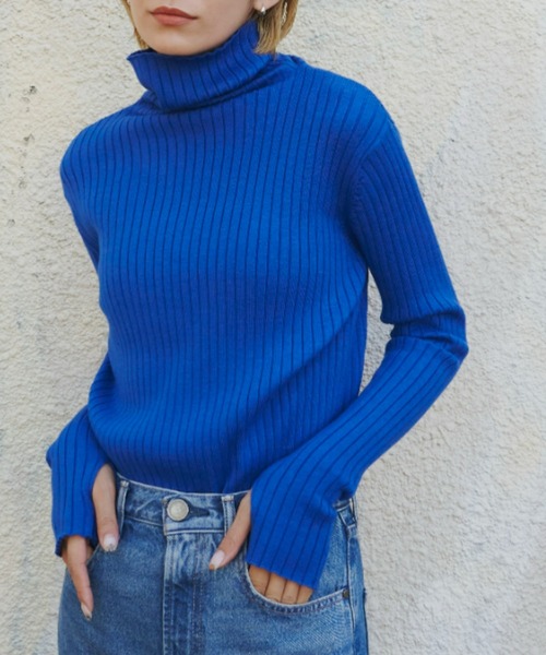 Auntie Rosa Holiday（アンティローザホリデー）の「フィンガーホールカラーリブニットタートル（ニット/セーター・レディース・ブラック/パープル/ピンク/オレンジ/ブルー/グリーン/ライトグリーン/アイボリー・FREE）」の6枚目の写真