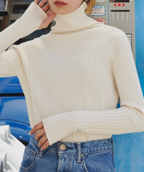 Auntie Rosa Holiday（アンティローザホリデー）の「フィンガーホールカラーリブニットタートル（ニット/セーター・レディース・ブラック/パープル/ピンク/オレンジ/ブルー/グリーン/ライトグリーン/アイボリー・FREE）」の11枚目の写真