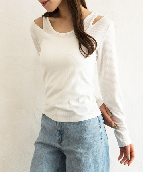 セール】オフショルダーカットソー&タンクトップSETアンサンブル