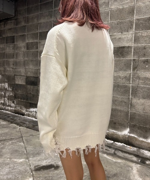 FIG&VIPER（フィグアンドバイパー）の「ハイネックダメージニットワンピ（チュニック・レディース・ブラック/ホワイト/ブラウン/ピンク・FREE）」の11枚目の写真