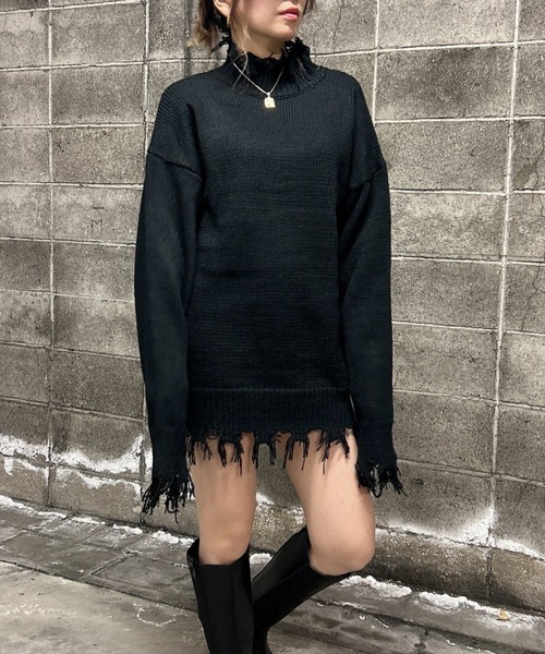 FIG&VIPER（フィグアンドバイパー）の「ハイネックダメージニットワンピ（チュニック・レディース・ブラック/ホワイト/ブラウン/ピンク・FREE）」の13枚目の写真