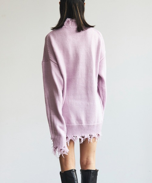 FIG&VIPER（フィグアンドバイパー）の「ハイネックダメージニットワンピ（チュニック・レディース・ブラック/ホワイト/ブラウン/ピンク・FREE）」の19枚目の写真