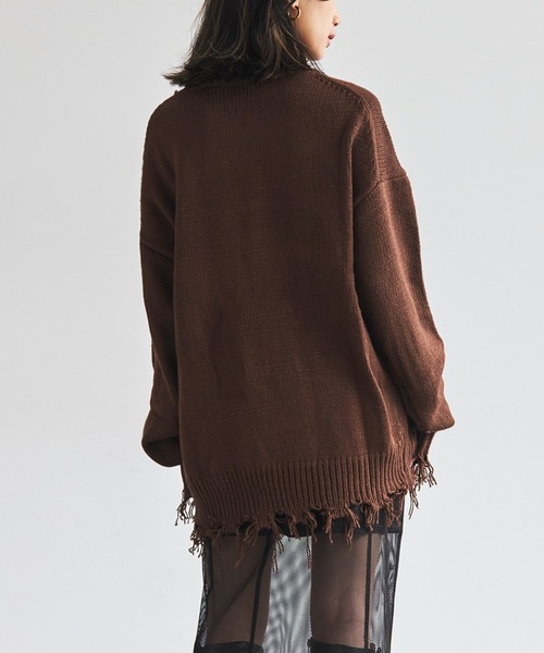 FIG&VIPER（フィグアンドバイパー）の「ハイネックダメージニットワンピ（チュニック・レディース・ブラック/ホワイト/ブラウン/ピンク・FREE）」の14枚目の写真