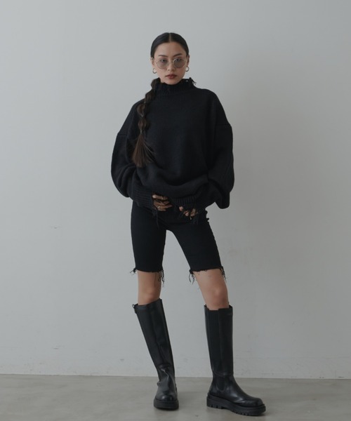 FIG&VIPER（フィグアンドバイパー）の「ハイネックダメージニットワンピ（チュニック・レディース・ブラック/ホワイト/ブラウン/ピンク・FREE）」の22枚目の写真