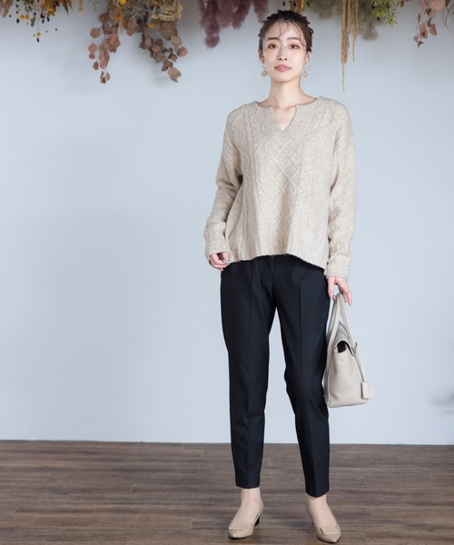 Tiaclasse（ティアクラッセ）の「【洗える】アラン柄キーネックニットトップス（ニット/セーター・レディース・ミント/ベージュ/ラベンダー/チャコールグレー・XL）」の10枚目の写真
