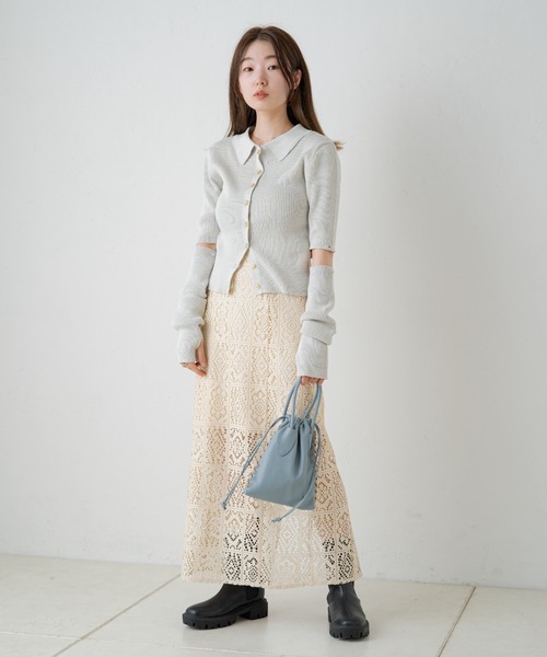 Kastane（カスタネ）の「襟付きネップチビカーデ・アームウォーマーSET（カーディガン/ボレロ・レディース・ピンクベージュ/ライトグレー/ブルー・FREE）」の10枚目の写真