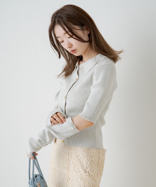 Kastane（カスタネ）の「襟付きネップチビカーデ・アームウォーマーSET（カーディガン/ボレロ・レディース・ピンクベージュ/ライトグレー/ブルー・FREE）」の6枚目の写真