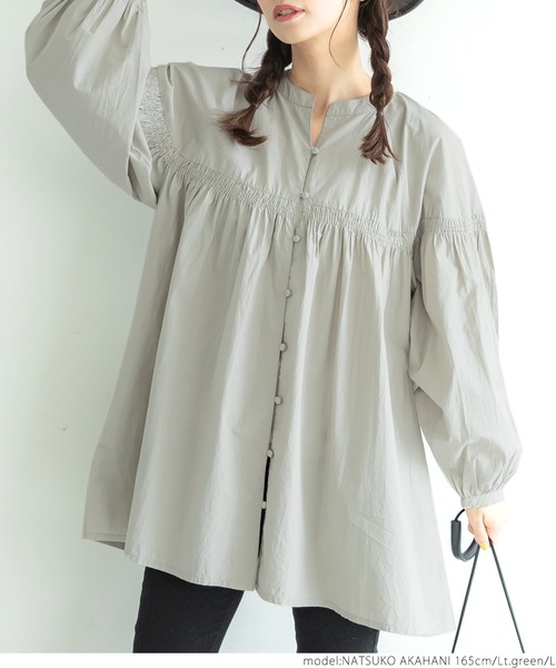 coca(coca)(コカ)の「コットンシャーリングブラウス(シャツ/ブラウス・レディース・ブラック/ライトグリーン・M/L)」の9枚目の写真
