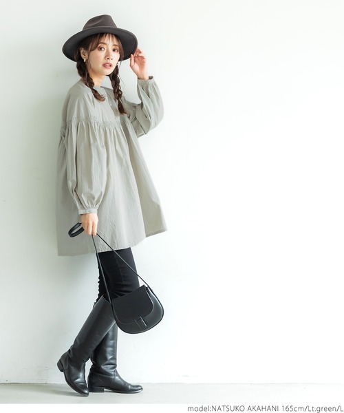 coca(coca)(コカ)の「コットンシャーリングブラウス(シャツ/ブラウス・レディース・ブラック/ライトグリーン・M/L)」の8枚目の写真