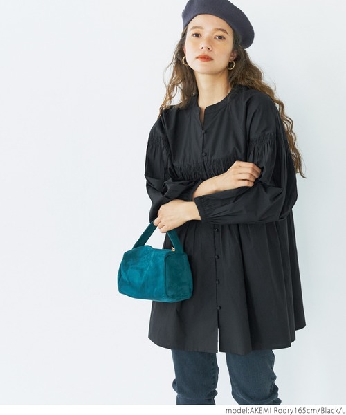 coca(coca)(コカ)の「コットンシャーリングブラウス(シャツ/ブラウス・レディース・ブラック/ライトグリーン・M/L)」の6枚目の写真