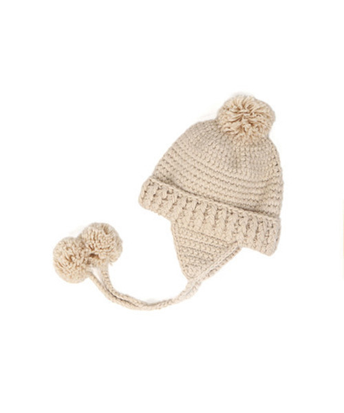 c.u.l（シーユーエル）の「ボンボン付き 耳あて ニット帽 cula467（ニットキャップ/ビーニー・レディース・ブラック/ブラウン/アイボリー・FREE）」の7枚目の写真