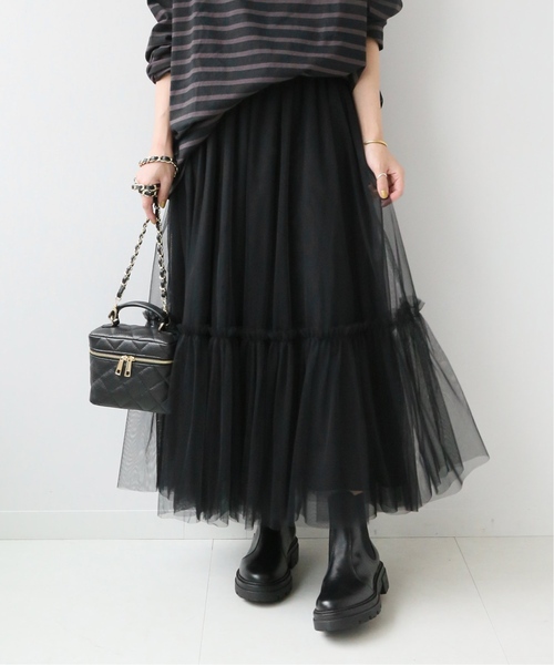 JOURNAL STANDARD relume(ジャーナルスタンダード レリューム)の「■《追加2》ウォッシャブルチュールイージースカート(スカート・レディース・ブラック・FREE)」の1枚目の写真