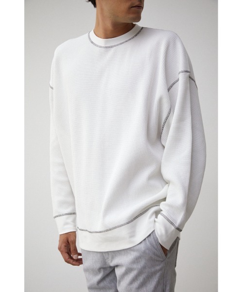 AZUL by moussy（アズールバイマウジー）の「OVER SILHOUETTE WAFFLE TOPS/オーバーシルエットワッフルトップス（Tシャツ/カットソー・メンズ・ホワイト/ブラック/ベージュ・MEDIUM/LARGE）」の2枚目の写真