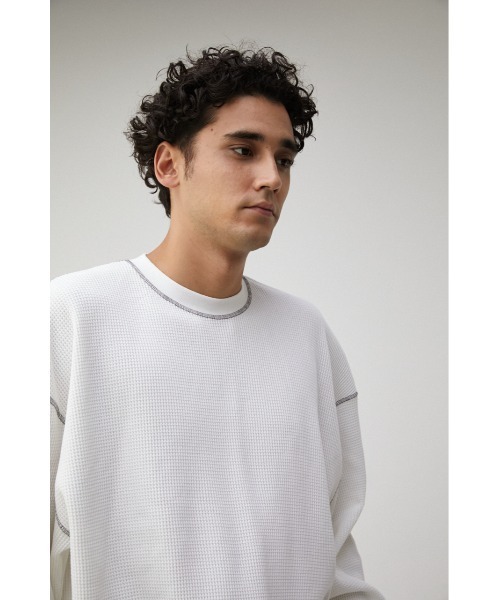 AZUL by moussy（アズールバイマウジー）の「OVER SILHOUETTE WAFFLE TOPS/オーバーシルエットワッフルトップス（Tシャツ/カットソー・メンズ・ホワイト/ブラック/ベージュ・MEDIUM/LARGE）」の4枚目の写真