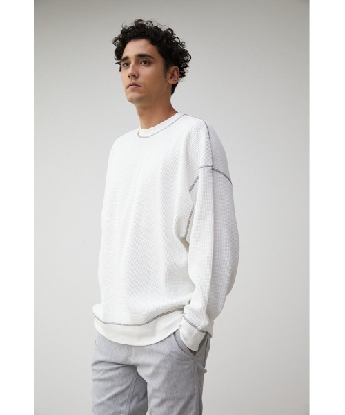 AZUL by moussy（アズールバイマウジー）の「OVER SILHOUETTE WAFFLE TOPS/オーバーシルエットワッフルトップス（Tシャツ/カットソー・メンズ・ホワイト/ブラック/ベージュ・MEDIUM/LARGE）」の5枚目の写真