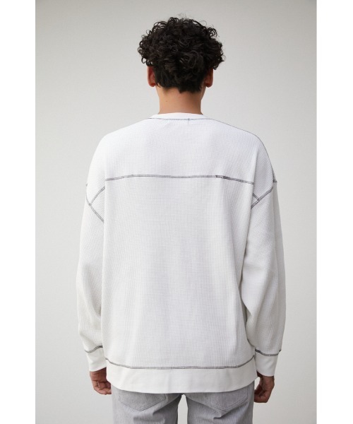 AZUL by moussy（アズールバイマウジー）の「OVER SILHOUETTE WAFFLE TOPS/オーバーシルエットワッフルトップス（Tシャツ/カットソー・メンズ・ホワイト/ブラック/ベージュ・MEDIUM/LARGE）」の9枚目の写真