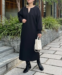 【低身長サイズあり】キーネックボリュームスリーブワンピース