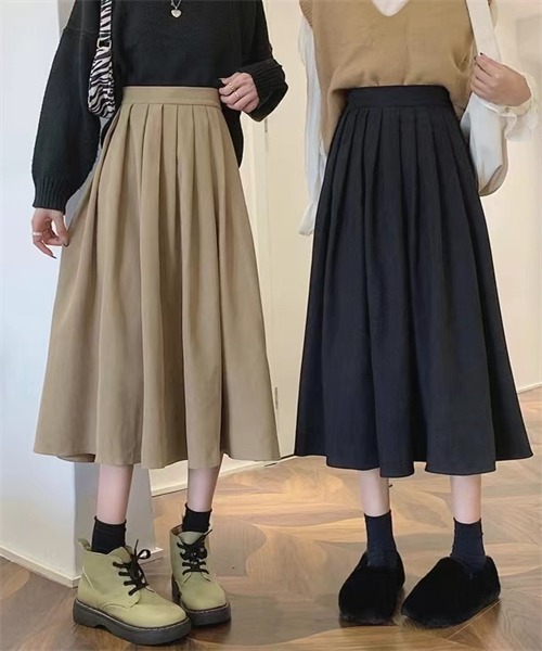 Dream garden（ドリームガーデン）の「タックプリーツロングスカート（スカート・レディース・ベージュ/ブラウン/ブルー/カーキ/ブラック・L/M/S）」の19枚目の写真