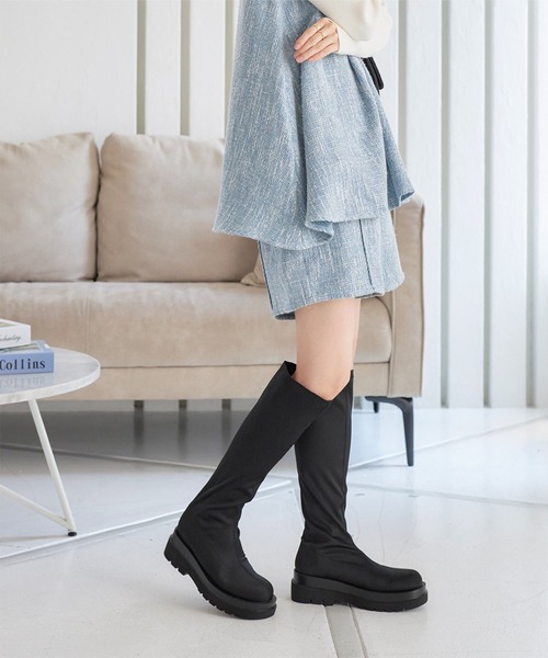 KOBE LETTUCE(コウベレタス)の「ストレッチロングチャンキーブーツ(ブーツ・レディース・ブラック/ブラック系・L/LL/S/M)」の14枚目の写真