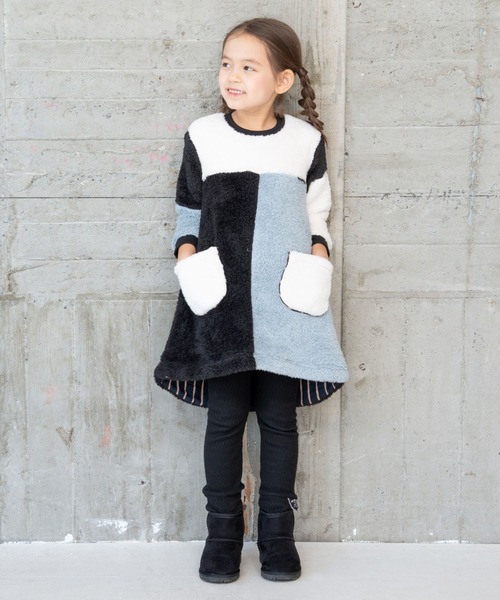 RAGMART（ラグマート）の「ファーパッチワークワンピース（ワンピース・キッズ・アイボリー/ブラック・100cm/110cm/120cm/130cm）」の17枚目の写真