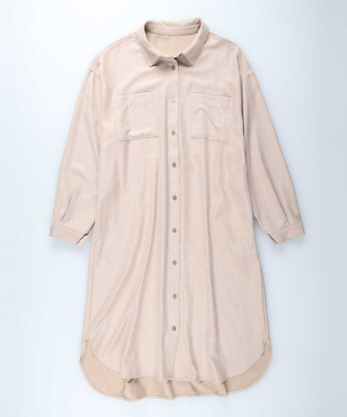 HONEYSUCKLE ROSE(ハニーサックルローズ)の「【HONEYSUCKLE ROSE】起毛ピケワンピース(シャツワンピース・レディース・ベージュ/ダークグレー・L/M)」の1枚目の写真