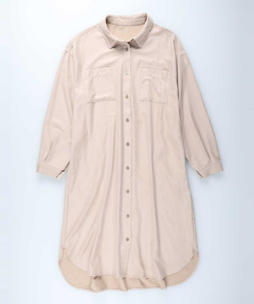 HONEYSUCKLE ROSE(ハニーサックルローズ)の「【HONEYSUCKLE ROSE】起毛ピケワンピース(シャツワンピース・レディース・ベージュ/ダークグレー・L/M)」の12枚目の写真