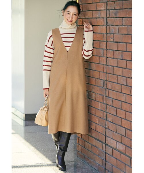 OPAQUE.CLIP（オペークドットクリップ）の「◆【C】ストレッチウールMIX ボーダーハイネックニット（ニット/セーター・レディース・ベージュ系その他5/ブラック系2/レッド系4・38/36）」の4枚目の写真