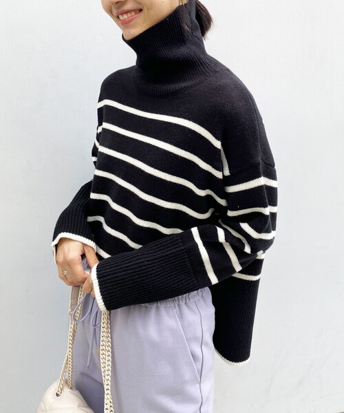 OPAQUE.CLIP（オペークドットクリップ）の「◆【C】ストレッチウールMIX ボーダーハイネックニット（ニット/セーター・レディース・ベージュ系その他5/ブラック系2/レッド系4・38/36）」の9枚目の写真