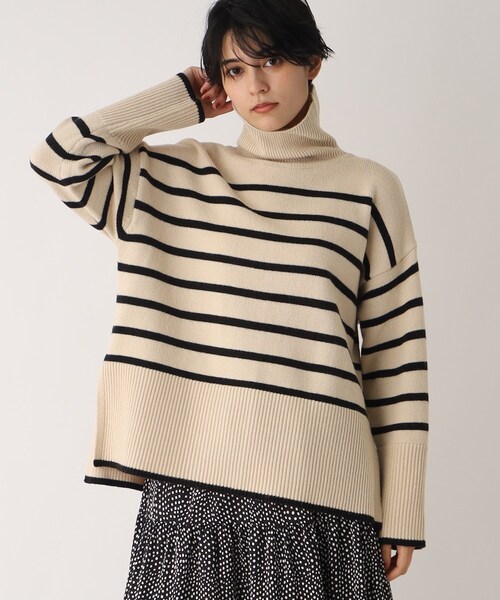 OPAQUE.CLIP（オペークドットクリップ）の「◆【C】ストレッチウールMIX ボーダーハイネックニット（ニット/セーター・レディース・ベージュ系その他5/ブラック系2/レッド系4・38/36）」の7枚目の写真