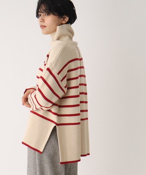 OPAQUE.CLIP（オペークドットクリップ）の「◆【C】ストレッチウールMIX ボーダーハイネックニット（ニット/セーター・レディース・ベージュ系その他5/ブラック系2/レッド系4・38/36）」の10枚目の写真