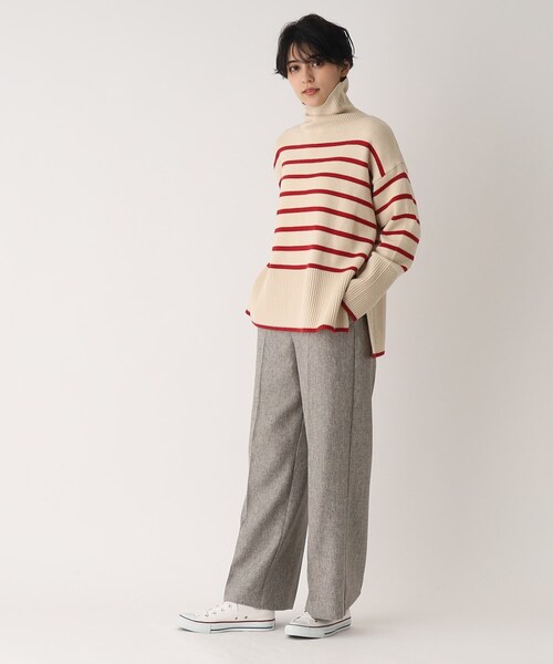 OPAQUE.CLIP（オペークドットクリップ）の「◆【C】ストレッチウールMIX ボーダーハイネックニット（ニット/セーター・レディース・ベージュ系その他5/ブラック系2/レッド系4・38/36）」の6枚目の写真