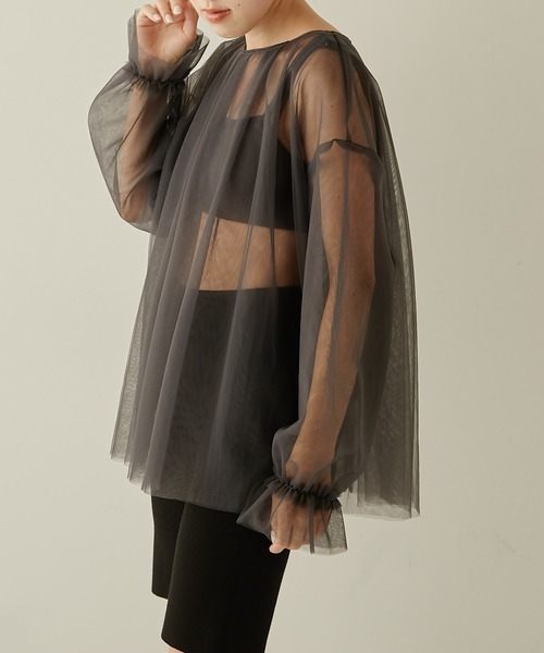 COLLAGE GALLARDAGALANTE（コラージュガリャルダガランテ）の「2WAY/チュールブラウス（シャツ/ブラウス・レディース・チャコールグレー/ブラウン・FREE）」の6枚目の写真