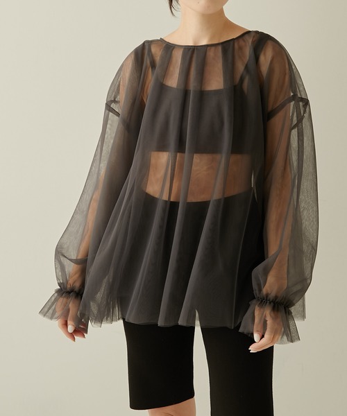 COLLAGE GALLARDAGALANTE（コラージュガリャルダガランテ）の「2WAY/チュールブラウス（シャツ/ブラウス・レディース・チャコールグレー/ブラウン・FREE）」の16枚目の写真