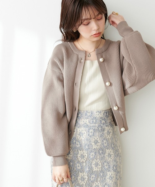 セール】BIGパールポリニットカーディガン（カーディガン/ボレロ