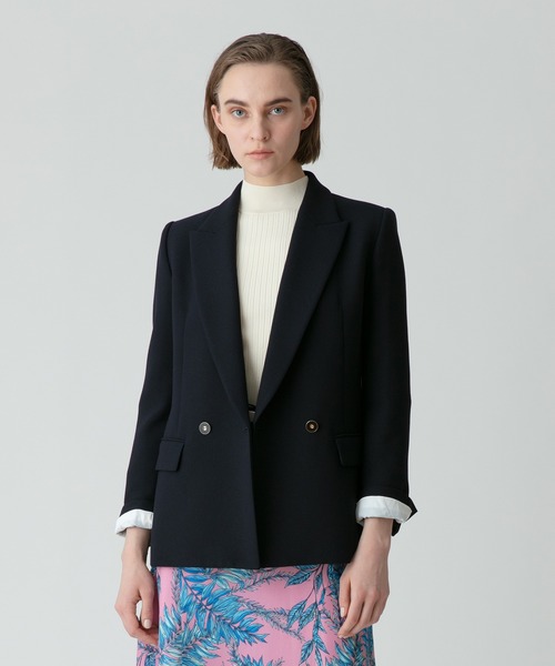 allureville（アルアバイル）の「マットストレッチダブルブレストジャケット（テーラードジャケット・レディース・サックスブルー/ネイビー/アイボリー・1/2）」の3枚目の写真