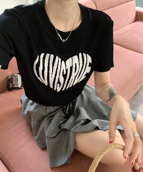 LYEON(リヨン)の「ジャガードロゴ半袖ニット(ニット/セーター・レディース・ホワイト/ブラック/ブラック×ホワイト/ホワイト×ピンク・FREE)」の18枚目の写真