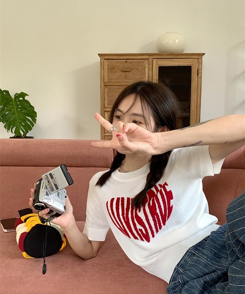 LYEON(リヨン)の「ジャガードロゴ半袖ニット(ニット/セーター・レディース・ホワイト/ブラック/ブラック×ホワイト/ホワイト×ピンク・FREE)」の19枚目の写真