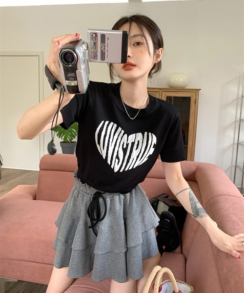 LYEON(リヨン)の「ジャガードロゴ半袖ニット(ニット/セーター・レディース・ホワイト/ブラック/ブラック×ホワイト/ホワイト×ピンク・FREE)」の12枚目の写真
