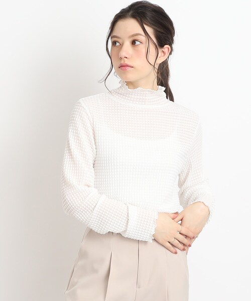 Cutie Blonde（キューティーブロンド）の「◆【レイヤードのマストアイテム】シアーギンガムチェック ハイネックインナー（Tシャツ/カットソー・レディース・ホワイト系/ブラック・01/02/03）」の2枚目の写真