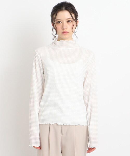 Cutie Blonde（キューティーブロンド）の「◆【レイヤードのマストアイテム】シアーギンガムチェック ハイネックインナー（Tシャツ/カットソー・レディース・ホワイト系/ブラック・01/02/03）」の3枚目の写真