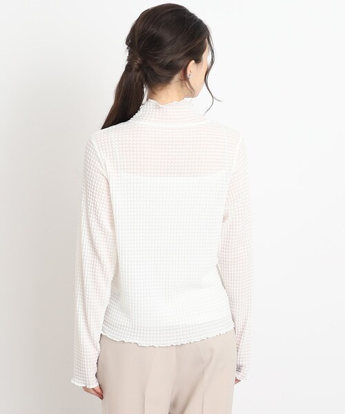 Cutie Blonde（キューティーブロンド）の「◆【レイヤードのマストアイテム】シアーギンガムチェック ハイネックインナー（Tシャツ/カットソー・レディース・ホワイト系/ブラック・01/02/03）」の5枚目の写真