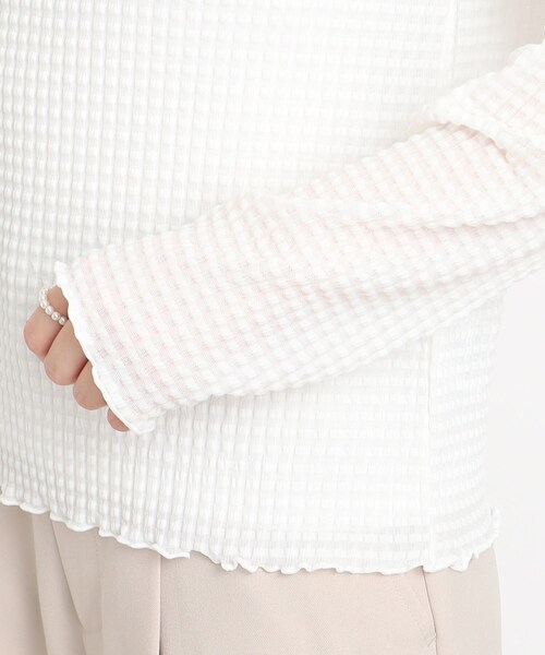 Cutie Blonde（キューティーブロンド）の「◆【レイヤードのマストアイテム】シアーギンガムチェック ハイネックインナー（Tシャツ/カットソー・レディース・ホワイト系/ブラック・01/02/03）」の7枚目の写真