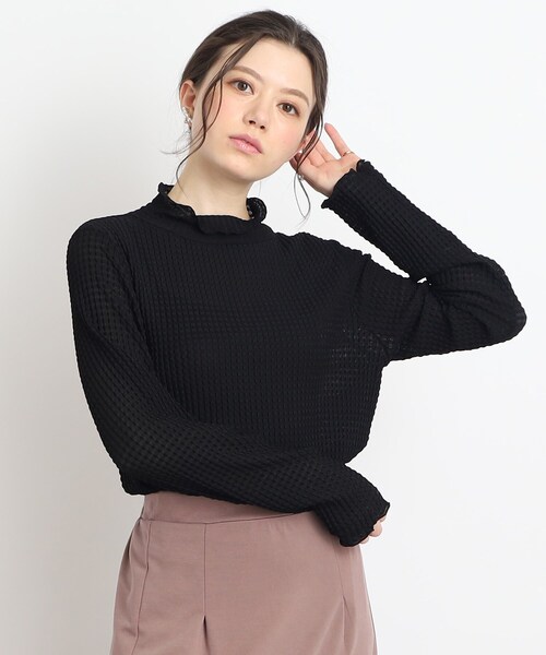 Cutie Blonde（キューティーブロンド）の「◆【レイヤードのマストアイテム】シアーギンガムチェック ハイネックインナー（Tシャツ/カットソー・レディース・ホワイト系/ブラック・01/02/03）」の9枚目の写真