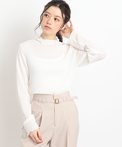 Cutie Blonde（キューティーブロンド）の「◆【レイヤードのマストアイテム】シアーギンガムチェック ハイネックインナー（Tシャツ/カットソー・レディース・ホワイト系/ブラック・01/02/03）」の16枚目の写真